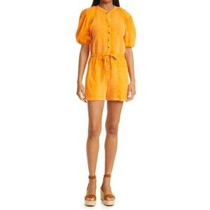 ULLA JOHNSON Womens Romper Petite P Orange Button Up Playsuit Jumpsuit OWEN